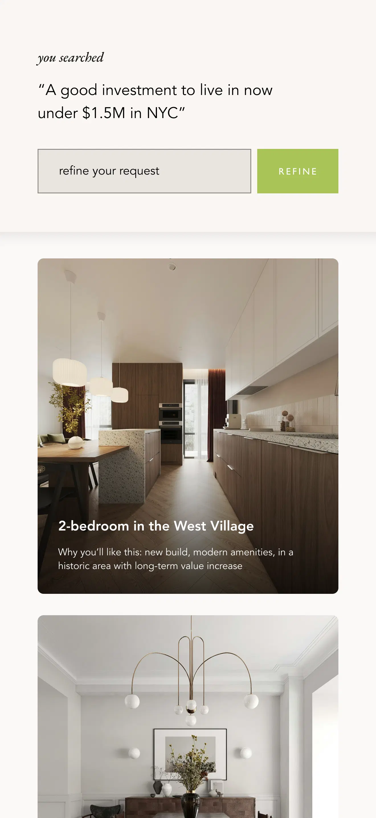 Hospitality chalet search on mobile